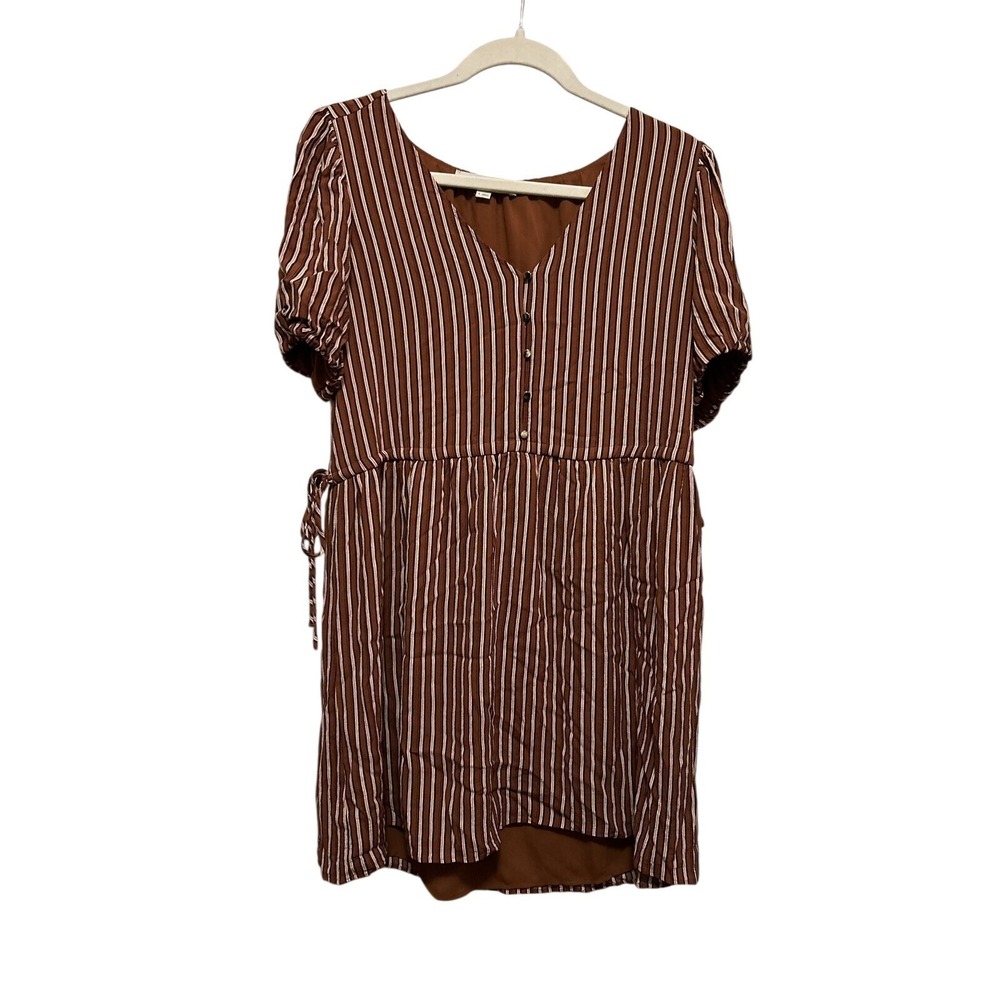 LOFT Striped Side Tie Dress 4 Orange White Puff Sleeve‎ Flare Coastal French